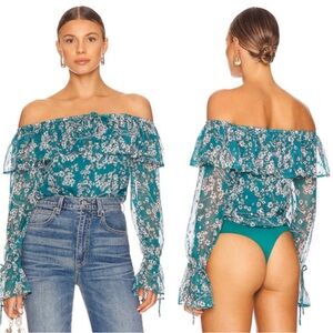 NWOT House of Harlow 1960 Vada Bodysuit in Teal Floral Multi Size Medium M